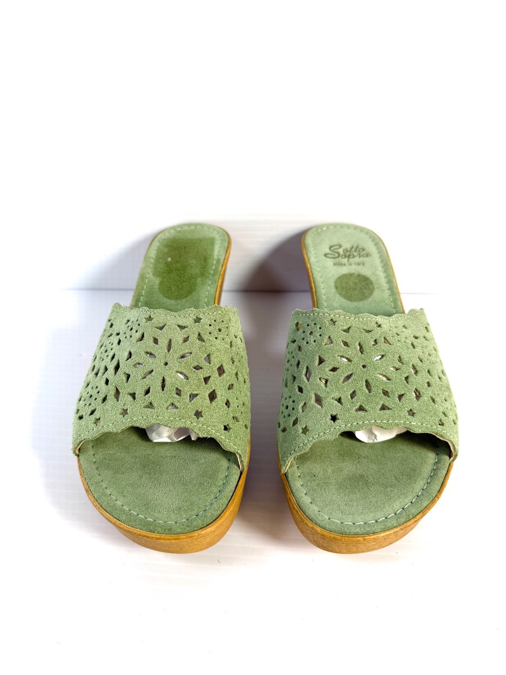 Sofia Green Suede Cutout Slide Mules